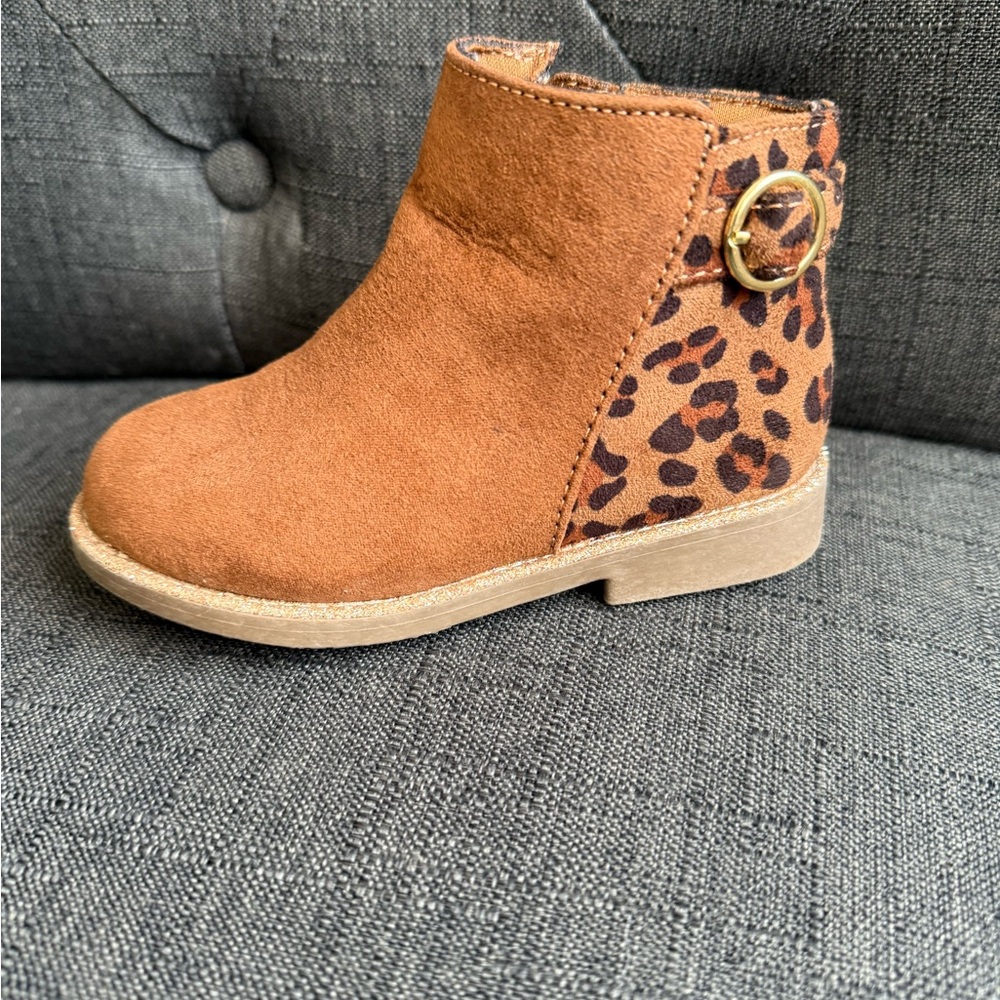 Cat & Jack Tan and Brown Ankle Boots with Leopard Print